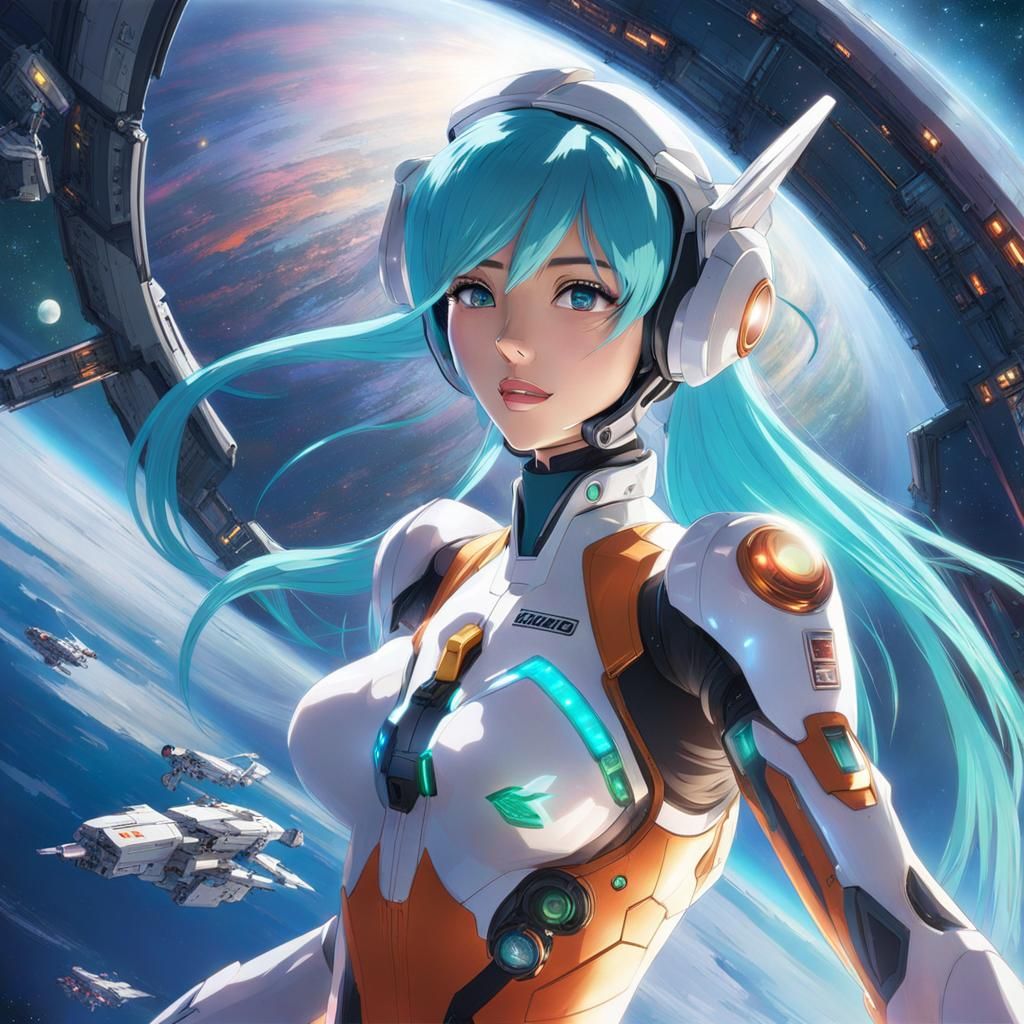 Racing Miku in Space with Iridescent Hair