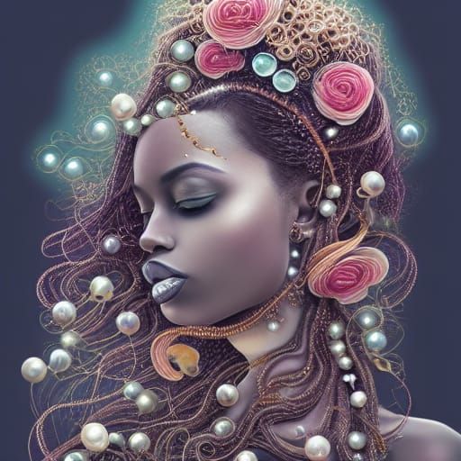 Underwater Fantasy Portrait with Pearls and Flowers