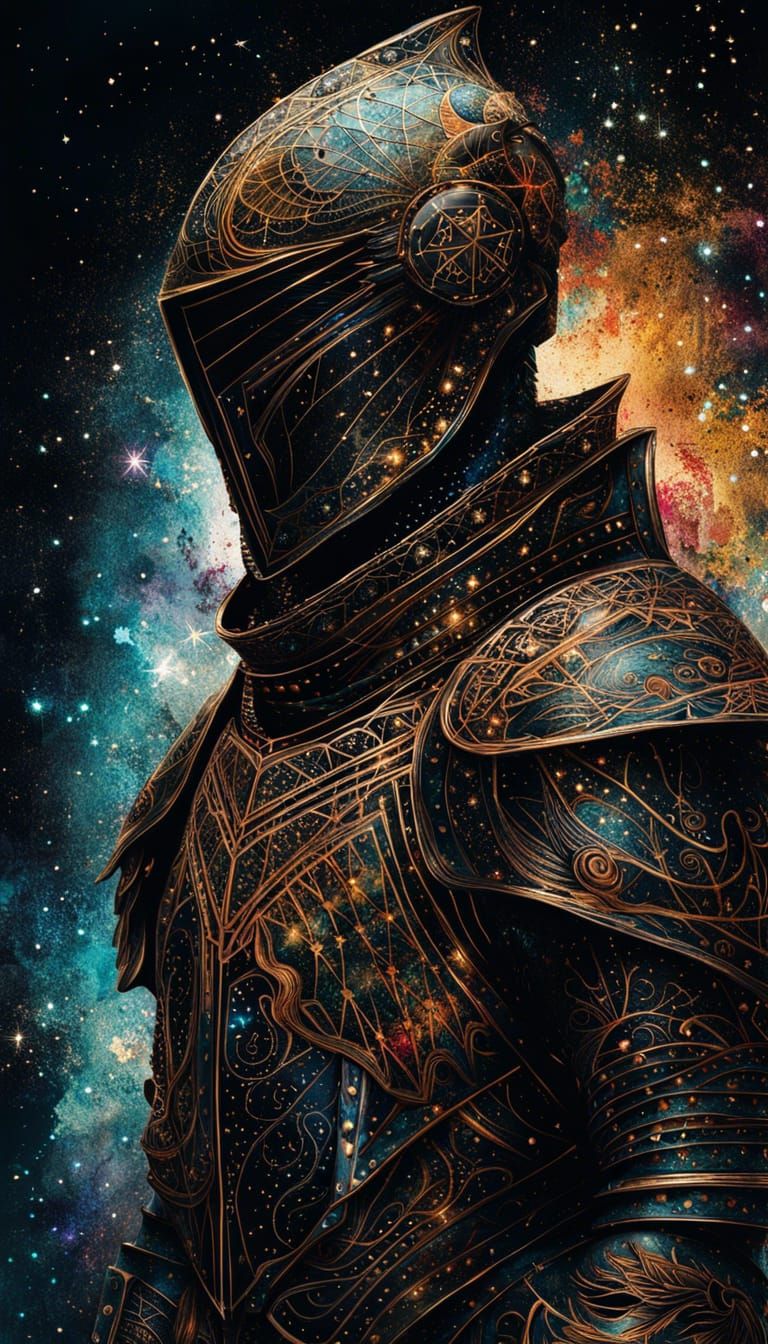 Galactic Knight in Bronze Armor: Digital Art