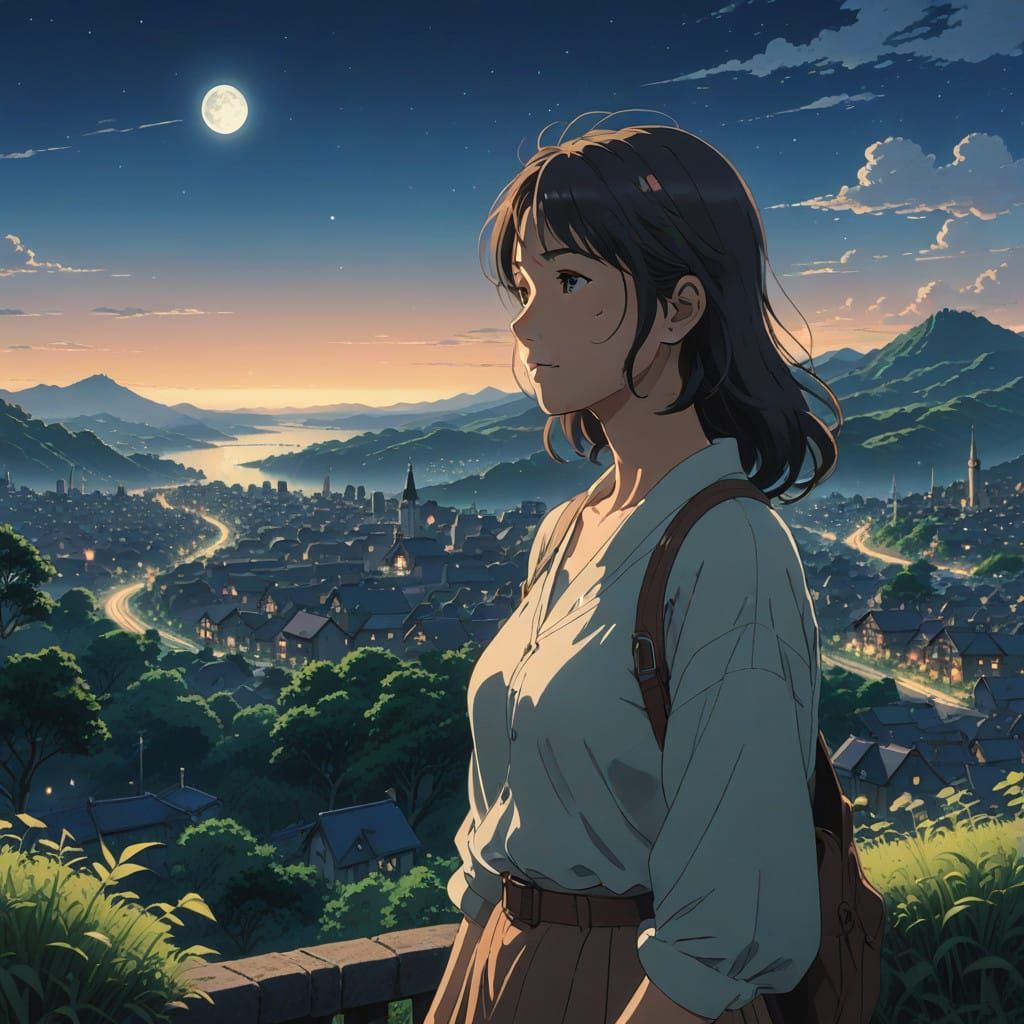 Dreamy Moonlit Serenade in Whimsical Anime Style