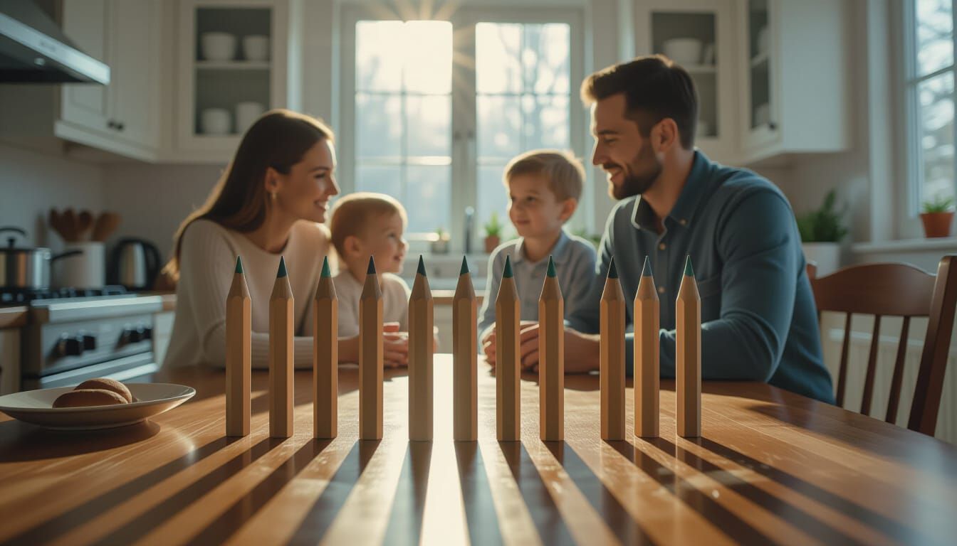 Surreal Pencil Family Portrait in Ethereal Kitchen