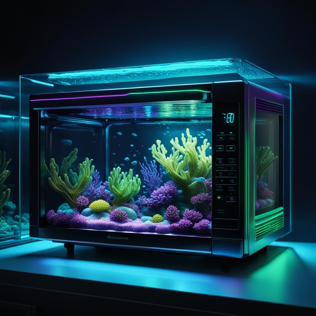 Underwater Microwave Concept Art with Bioluminescent Plants