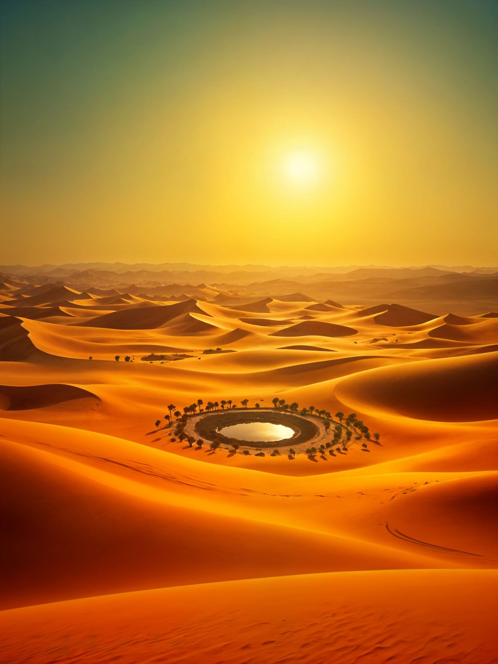 Golden Oasis in the Desert, Oil Painting Style