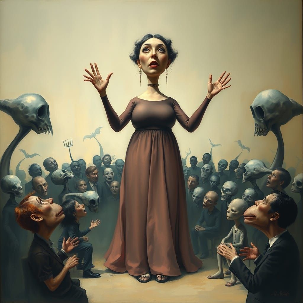 Colossal Soprano in Surreal Dreamscape Painting