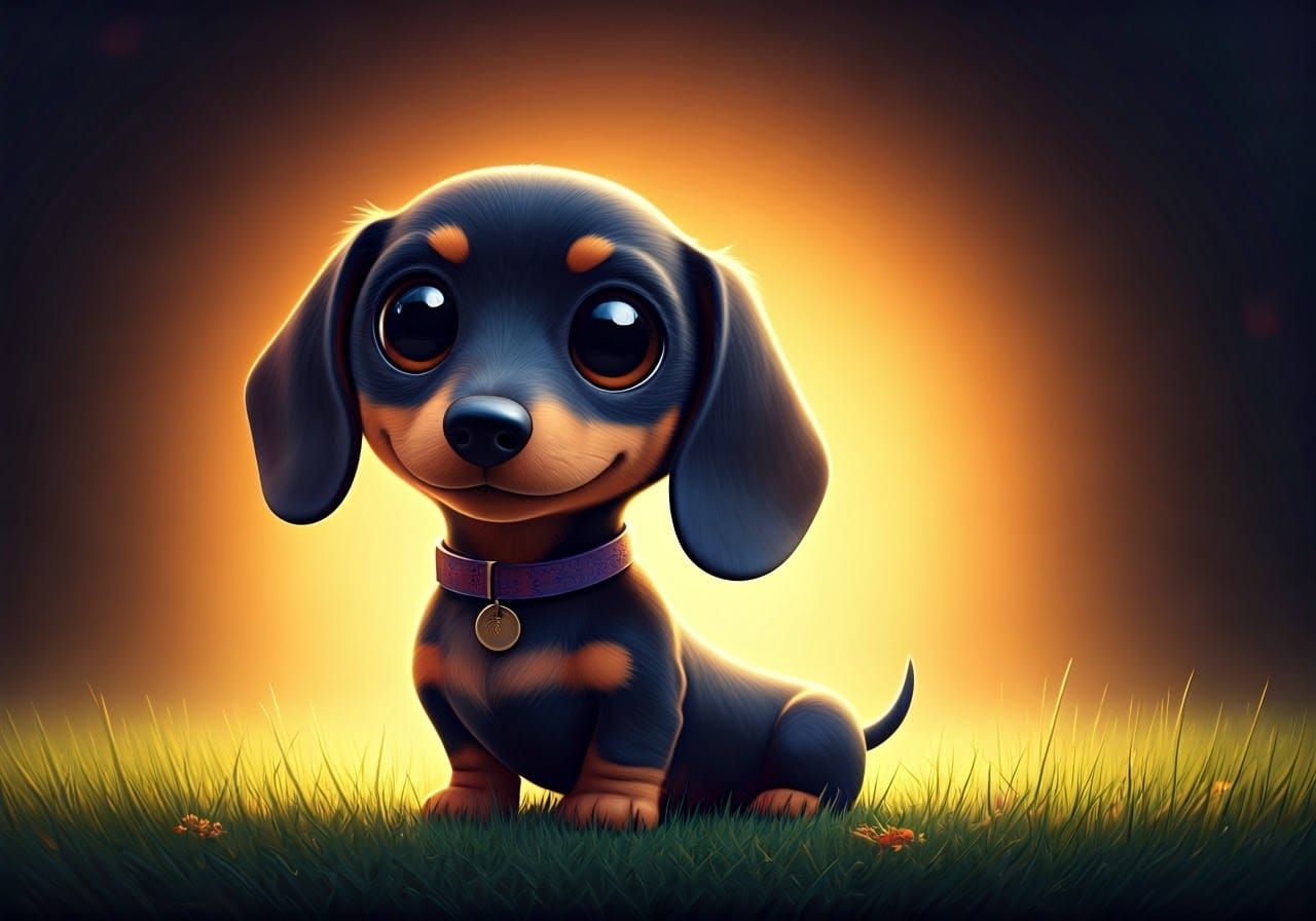 Adorable Chibi Dachshund in Park: Pixar-Style 3D Art