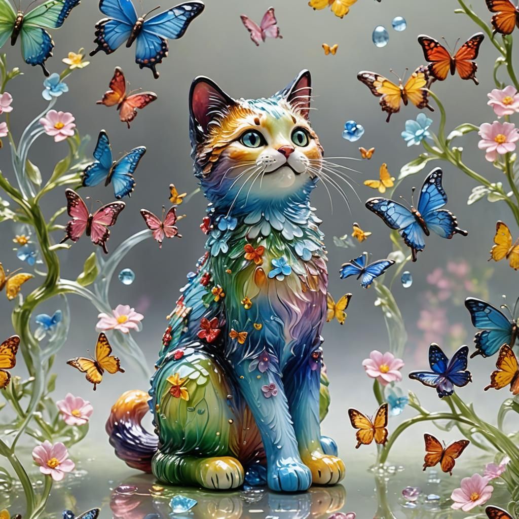 Enameled Glass Figurine of Whimsical Cat