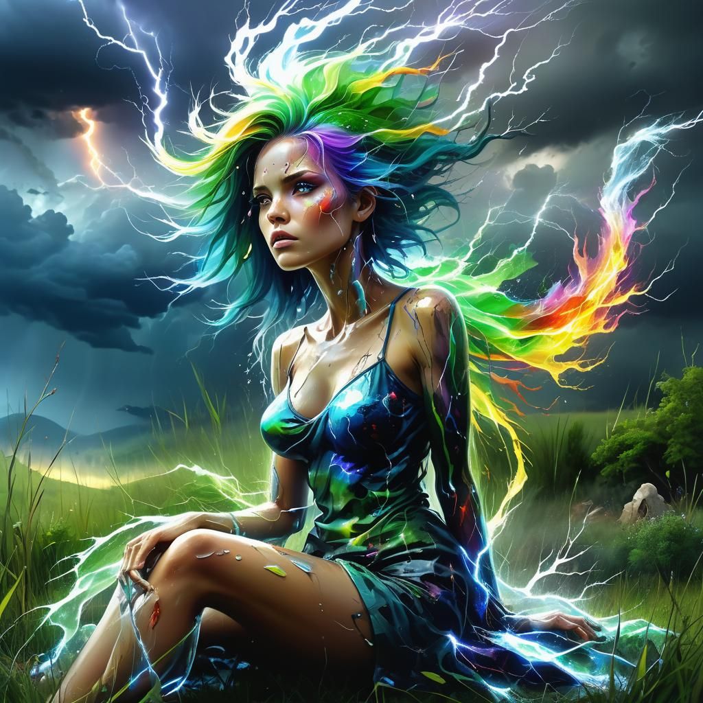 Glass Woman With Storm Inside, Airbrush Painting