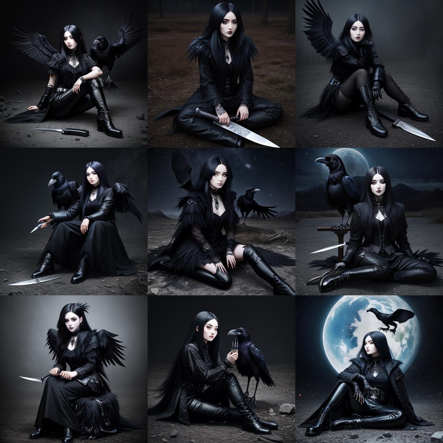 Gothic Woman with Raven in Cosmic Chaos