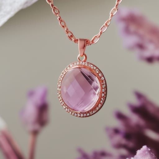 Ethereal rose gold necklace with pink Kunzite gemstone penda...
