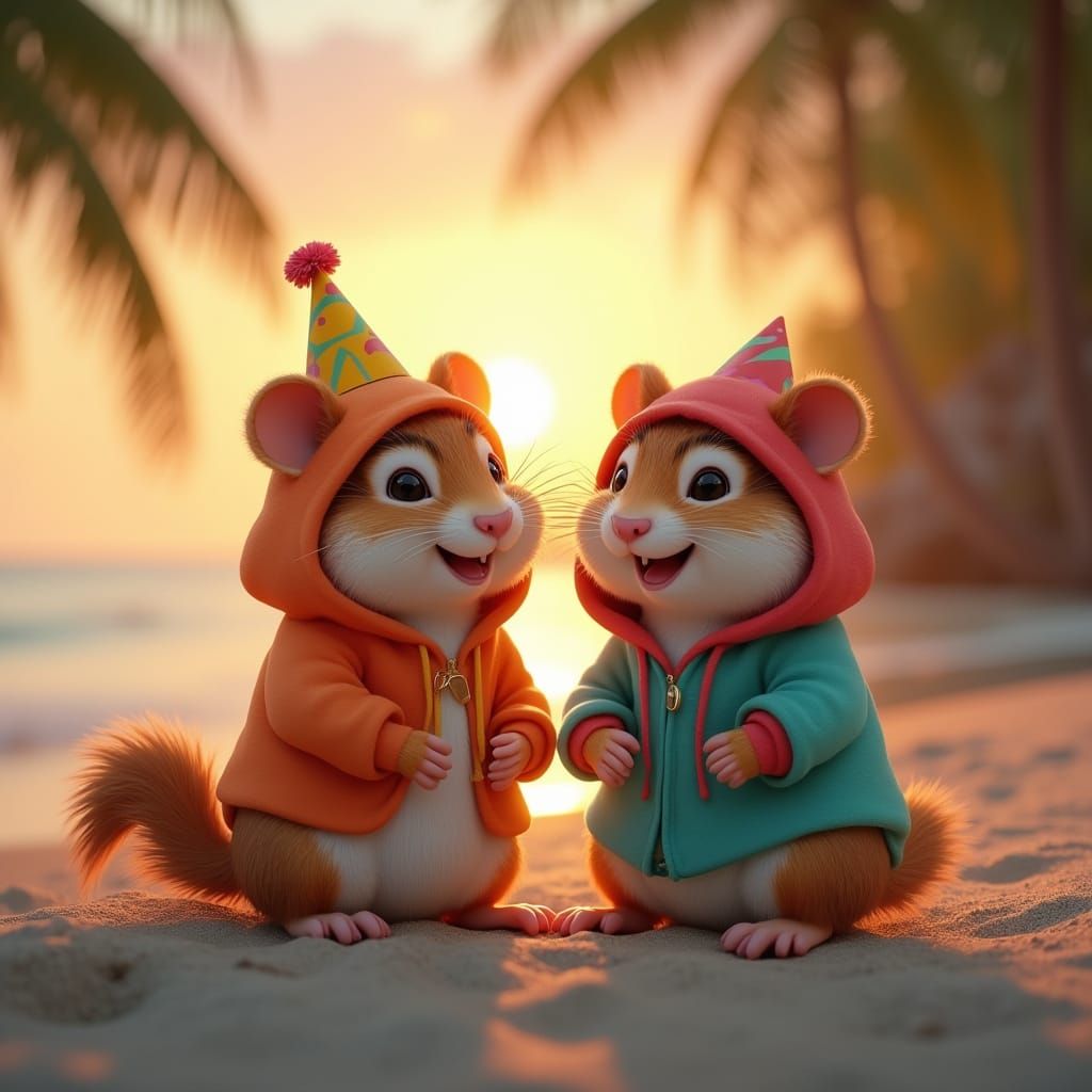 Squirrel and Hamster Beach Party in HDR