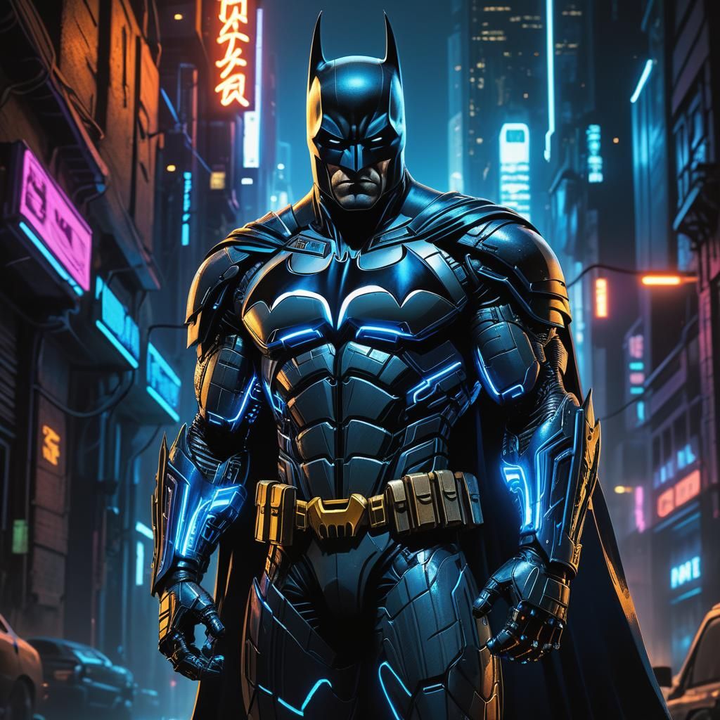 Batman in Cyberpunk Comic Book Art Style