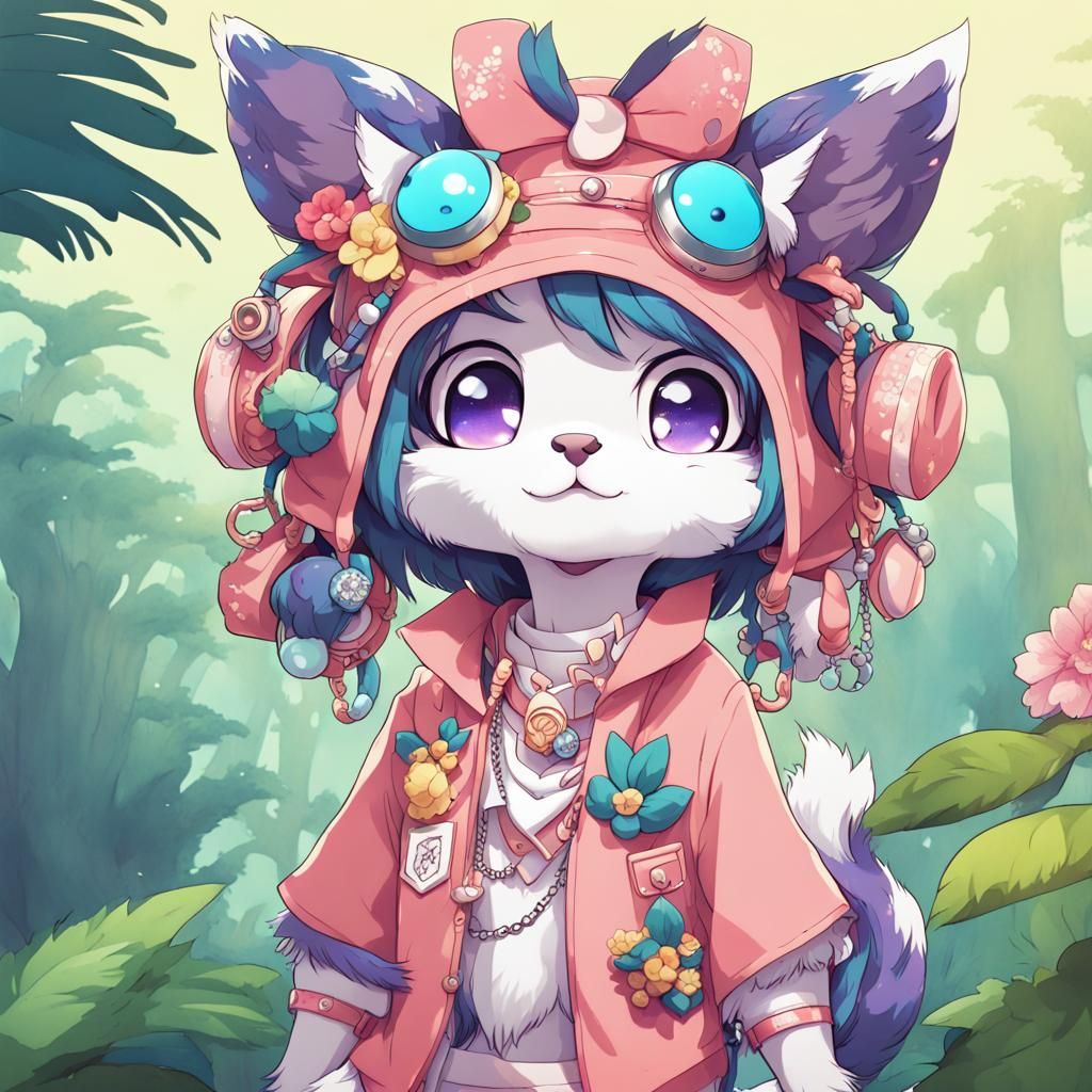Exotic Anime Fursona in Kidcore Style