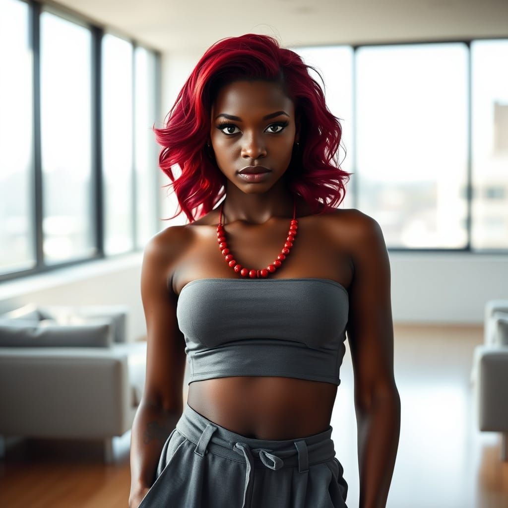 Confident Ebony Woman in Modern Room with Soft Light