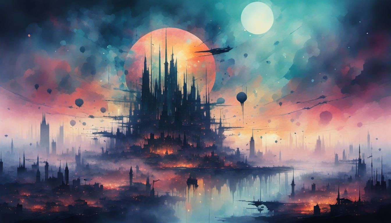 Otherworldly Alien Landscape in Digital Watercolor