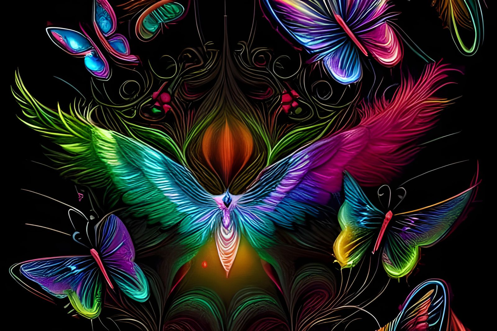 Neon Butterfly Fantasy in Kinetic Pointillism Style