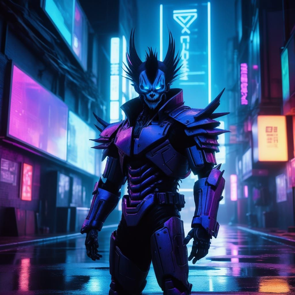 Cyberpunk God of Death in Futuristic Armor