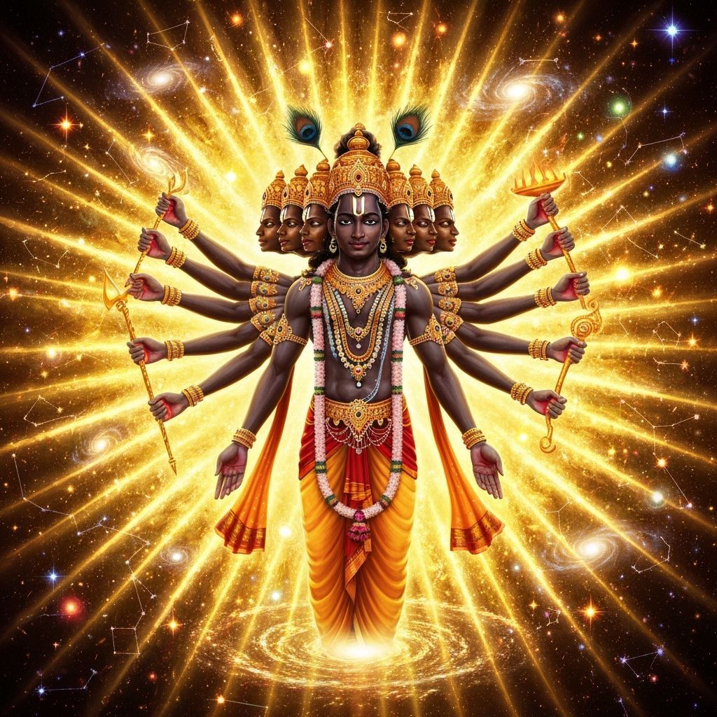 Vishnu's Terrifying Cosmic Form in Surreal Style