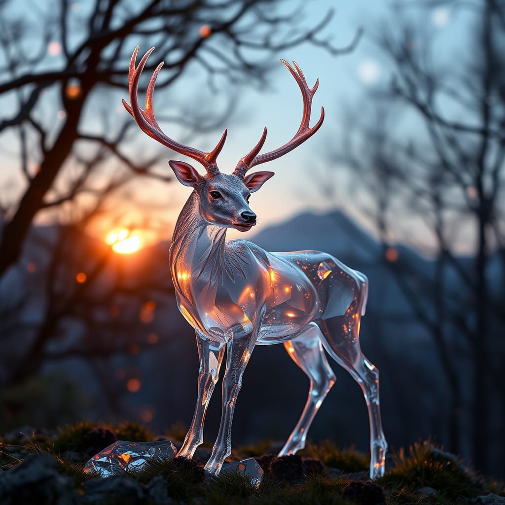 Crystal Deer in a Translucent Fantasy World