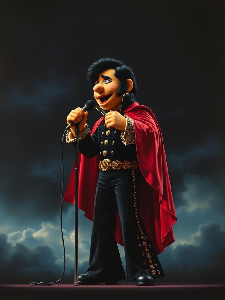 Velvet Elvis Muppet Portrait on Stage