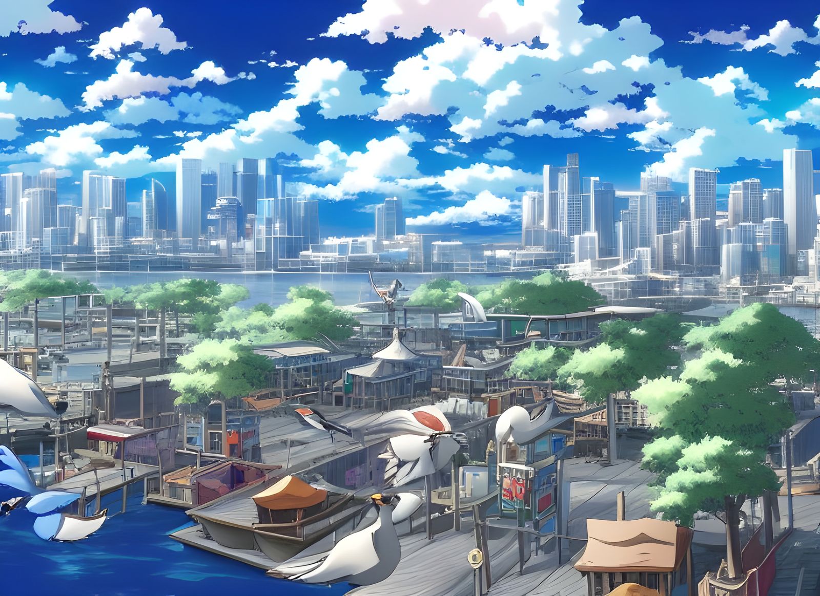 Anime Seaport Scene in Studio Ghibli Style