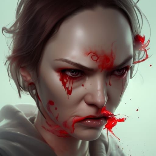 Sick Woman with Red Nose, Hyperdetailed Concept Art