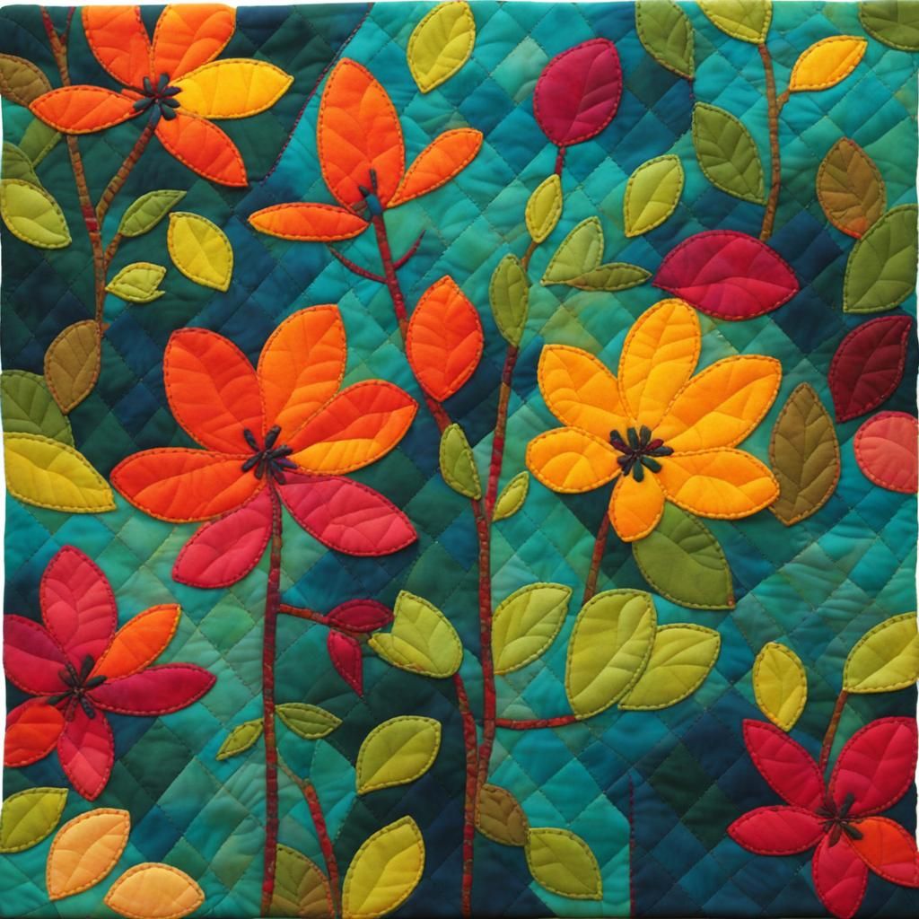 Abstract Botanical Quilted Nature Scene