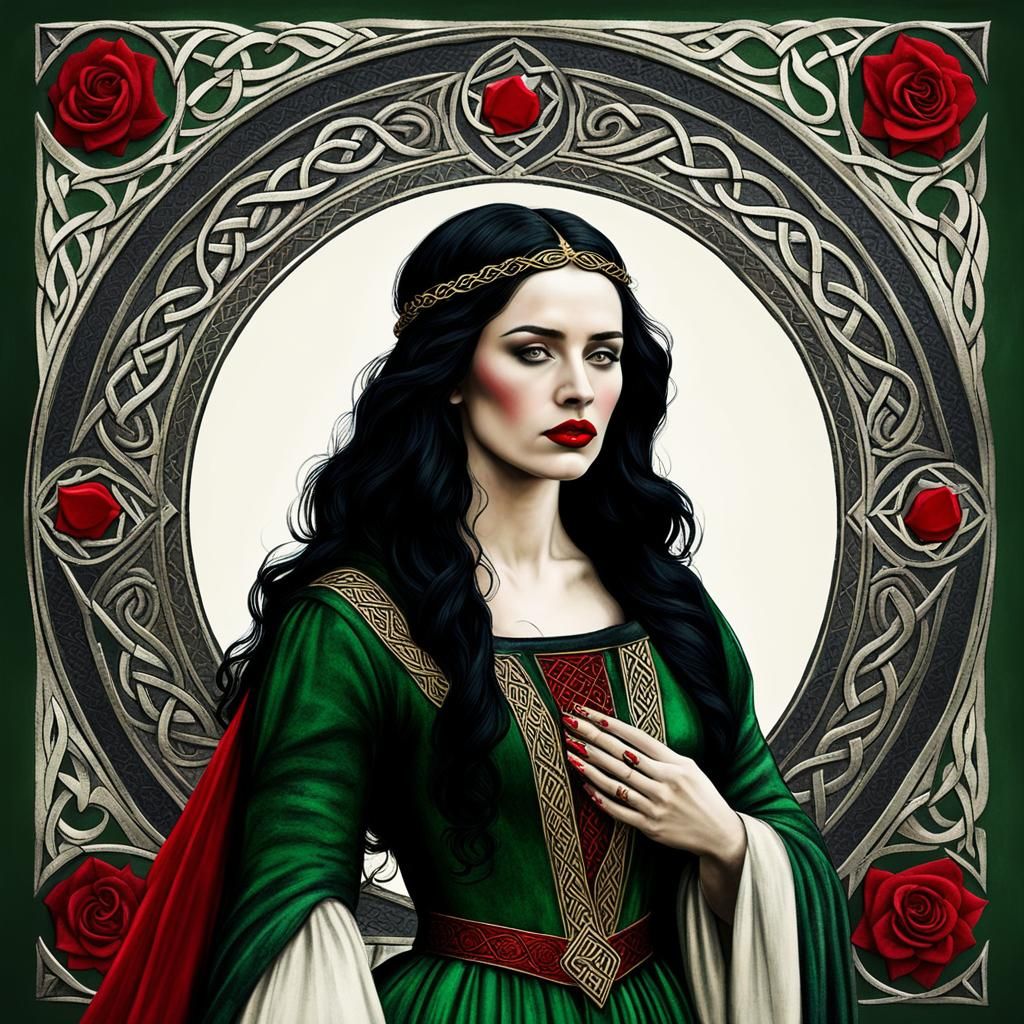 Sad Celtic Woman in Medieval Illumination Style