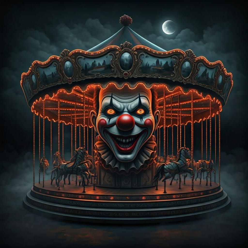Eerie Haunted Carousel with Ominous Moon