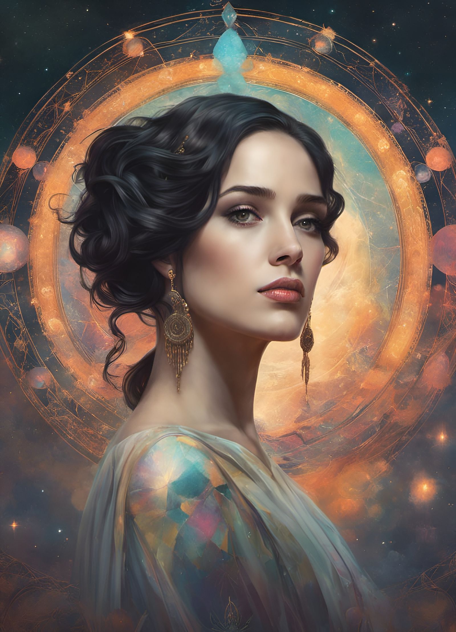 Psychedelic Goddess Portrait with Flowing Hair