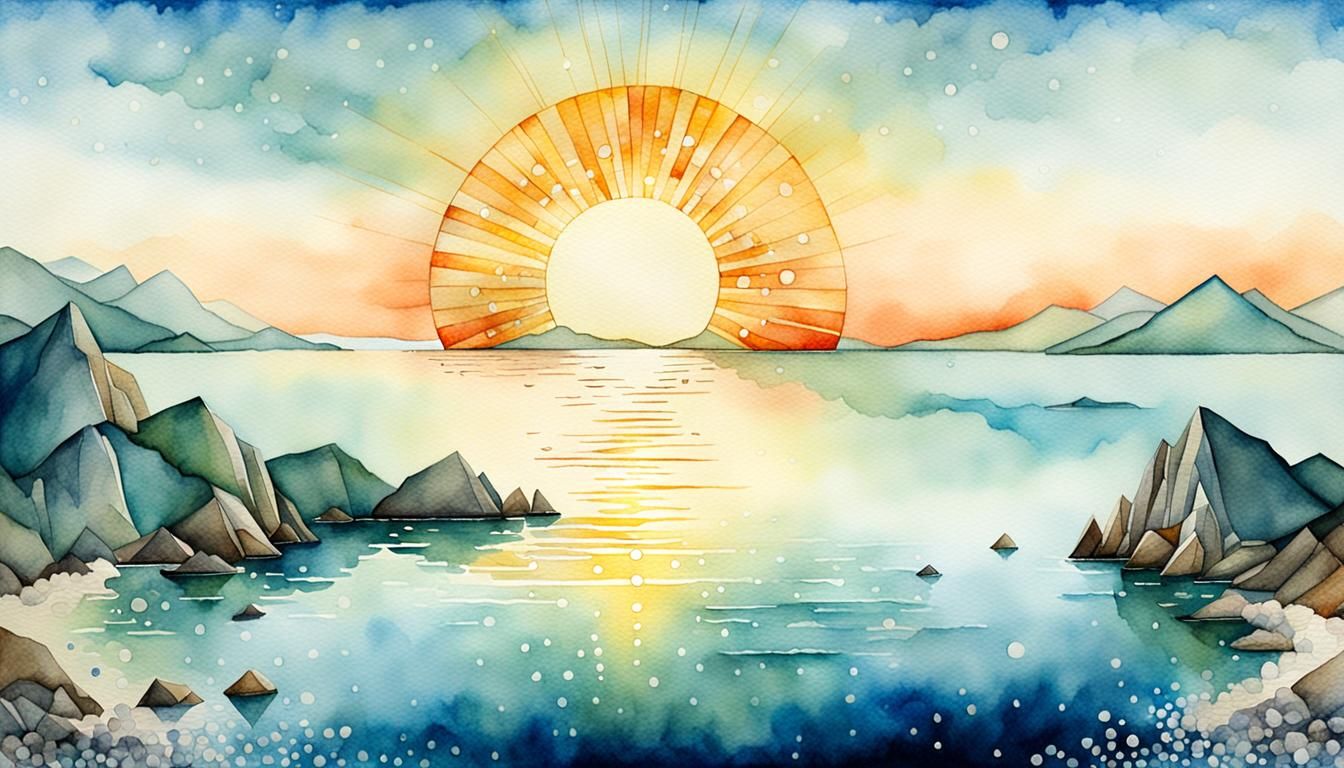 Sunrise Over Bay: Watercolor Painting in Surreal Style