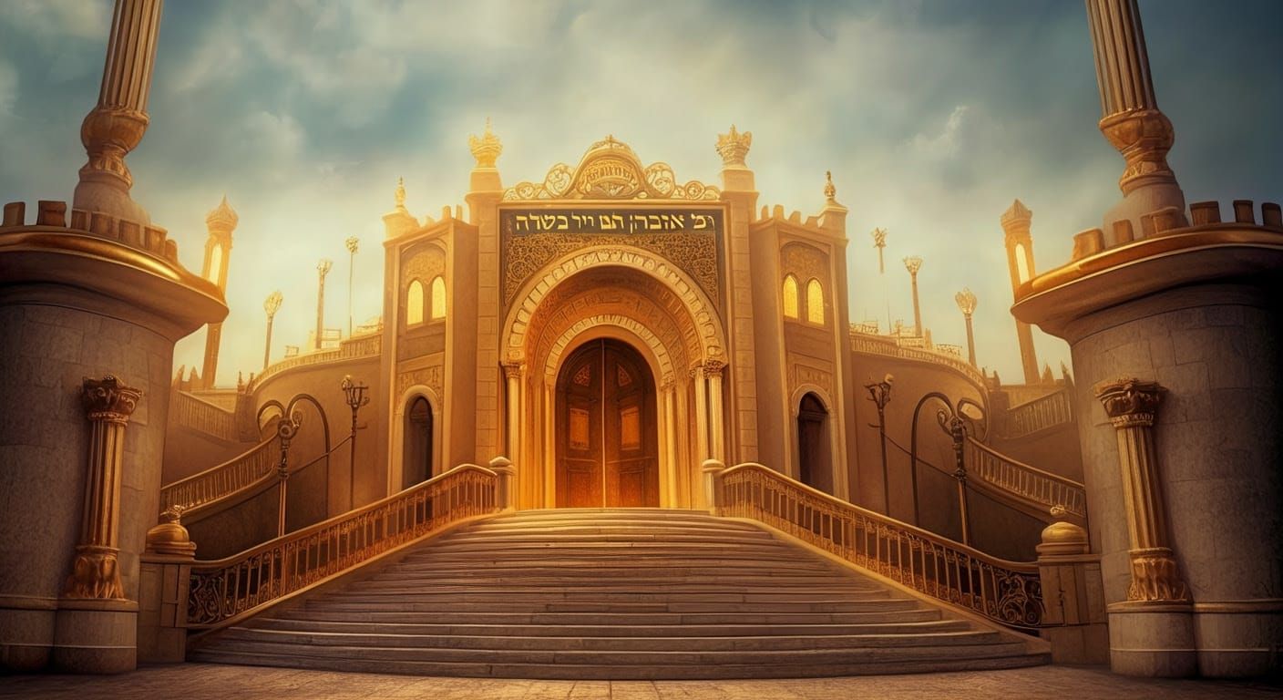 Majestic Hasidic Gate in Regal Style with Ornate Pillars and...