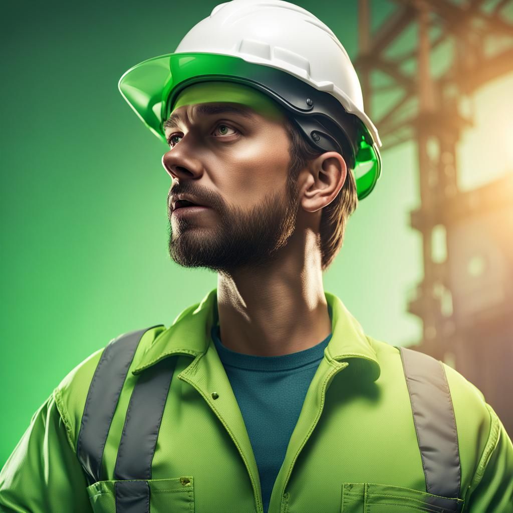 Hyperrealistic Construction Worker Pointing Sideways