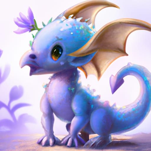 Mystical Baby Crocus Dragon in Vibrant Fantasy Setting