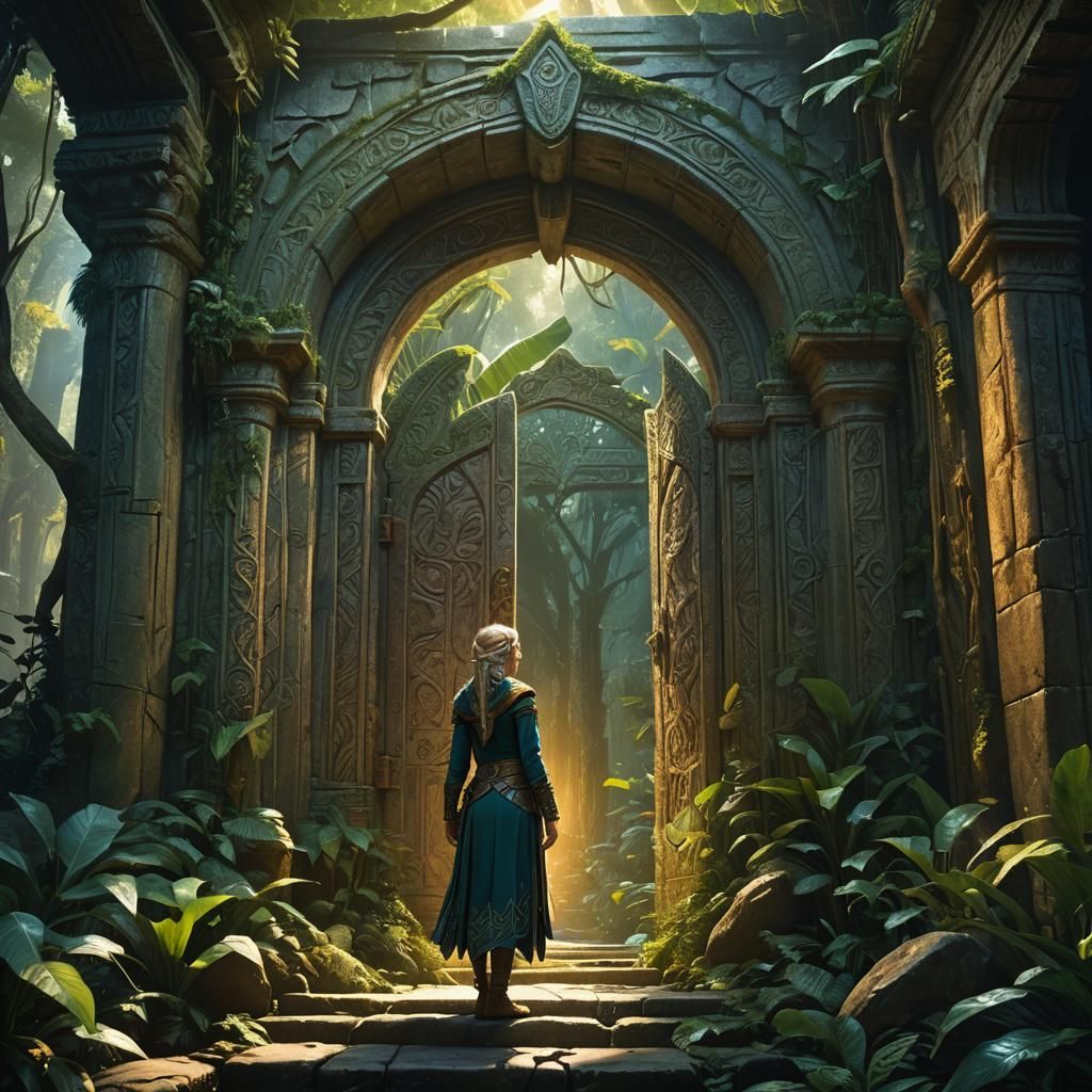 Elf Scholar Surveys Jungle in Fantasy Concept Art