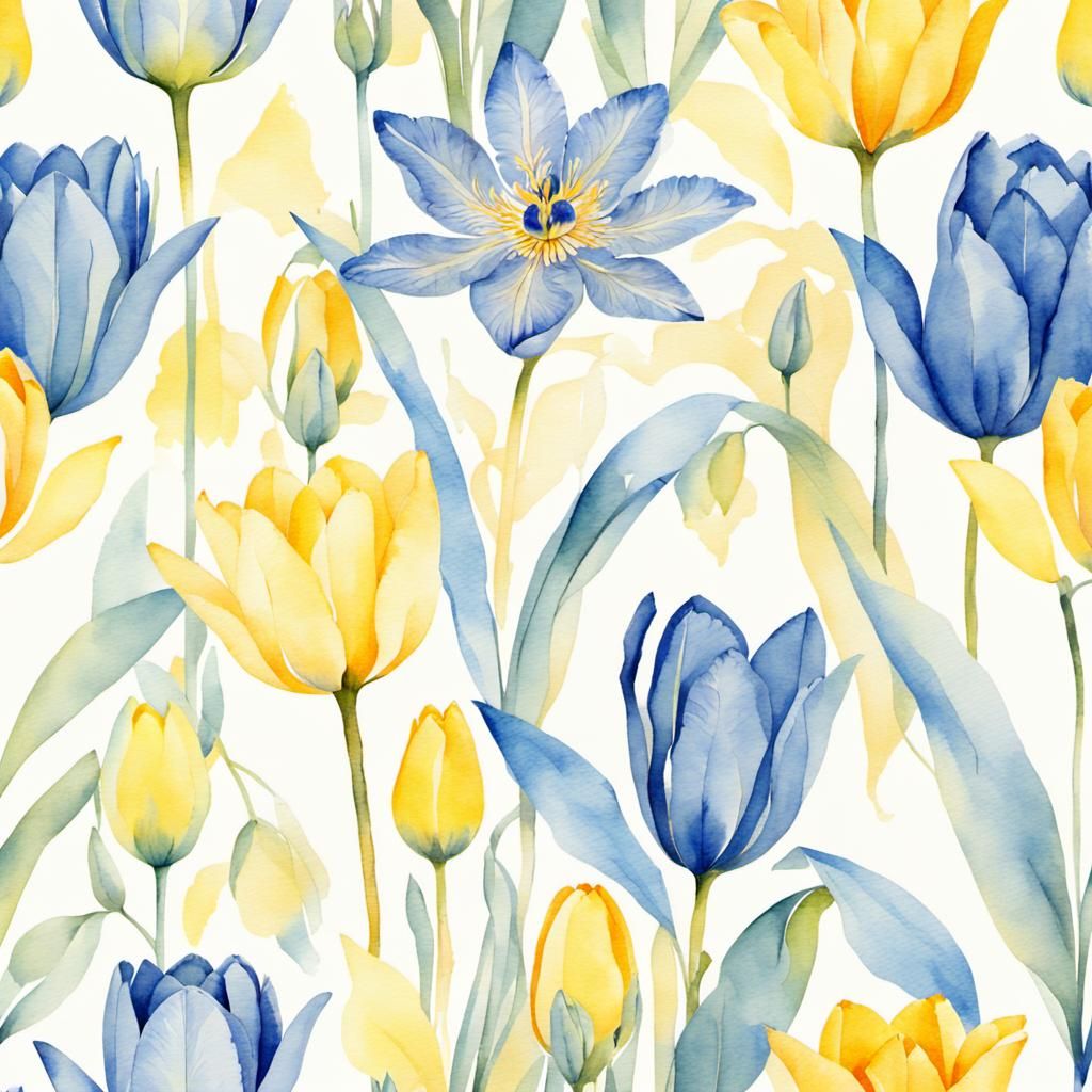 Floral Wallpaper with Tulips and Passion Flowers