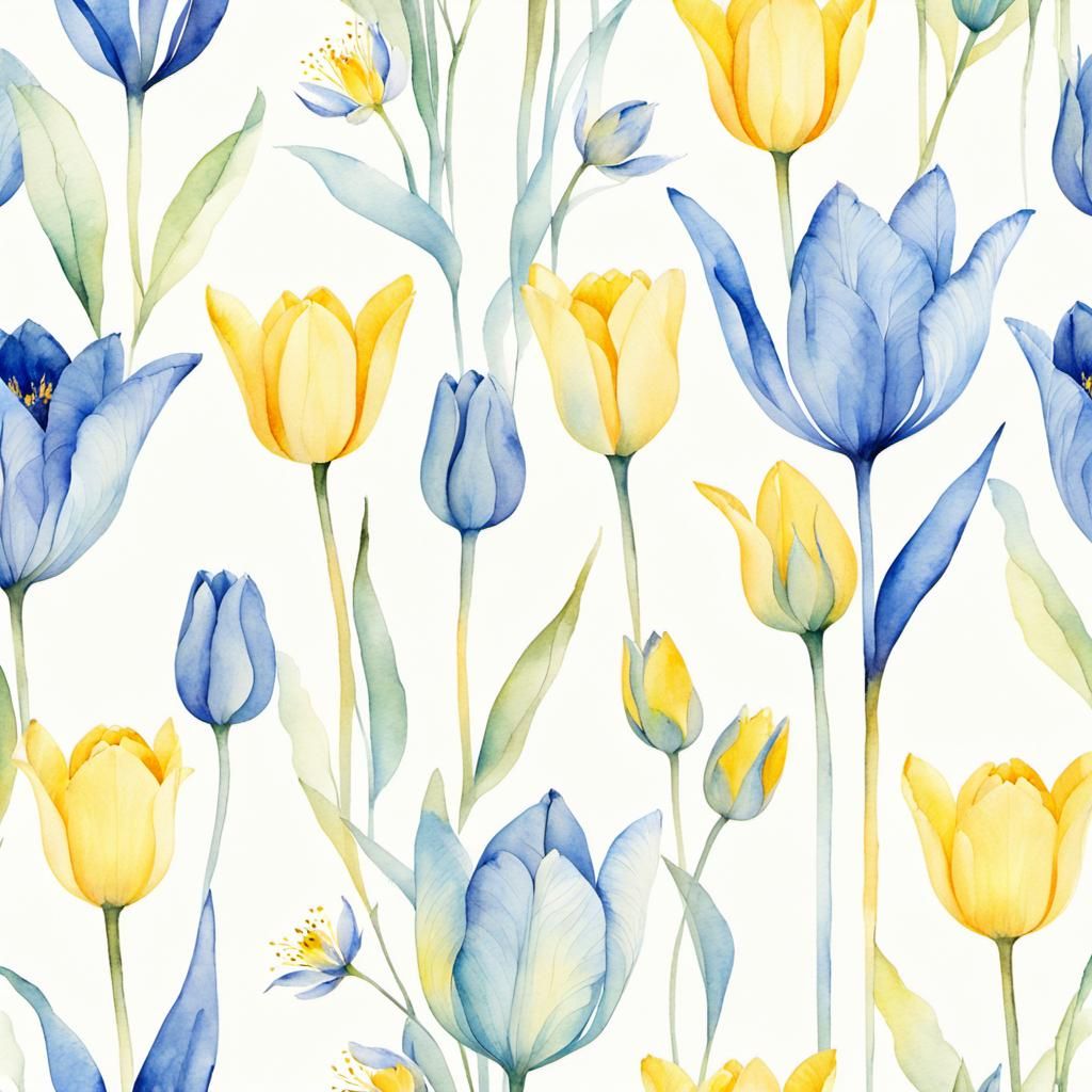 Blue Tulips and Yellow Passion Flowers Wallpaper