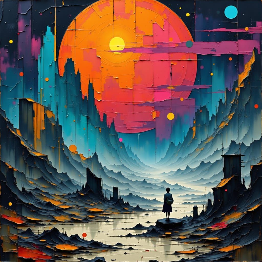 Adventurer's Quest in Atmospheric Sci-Fi Landscape