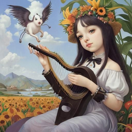 Utopian Dream: Surrealist Oil Painting of Flower-Woman