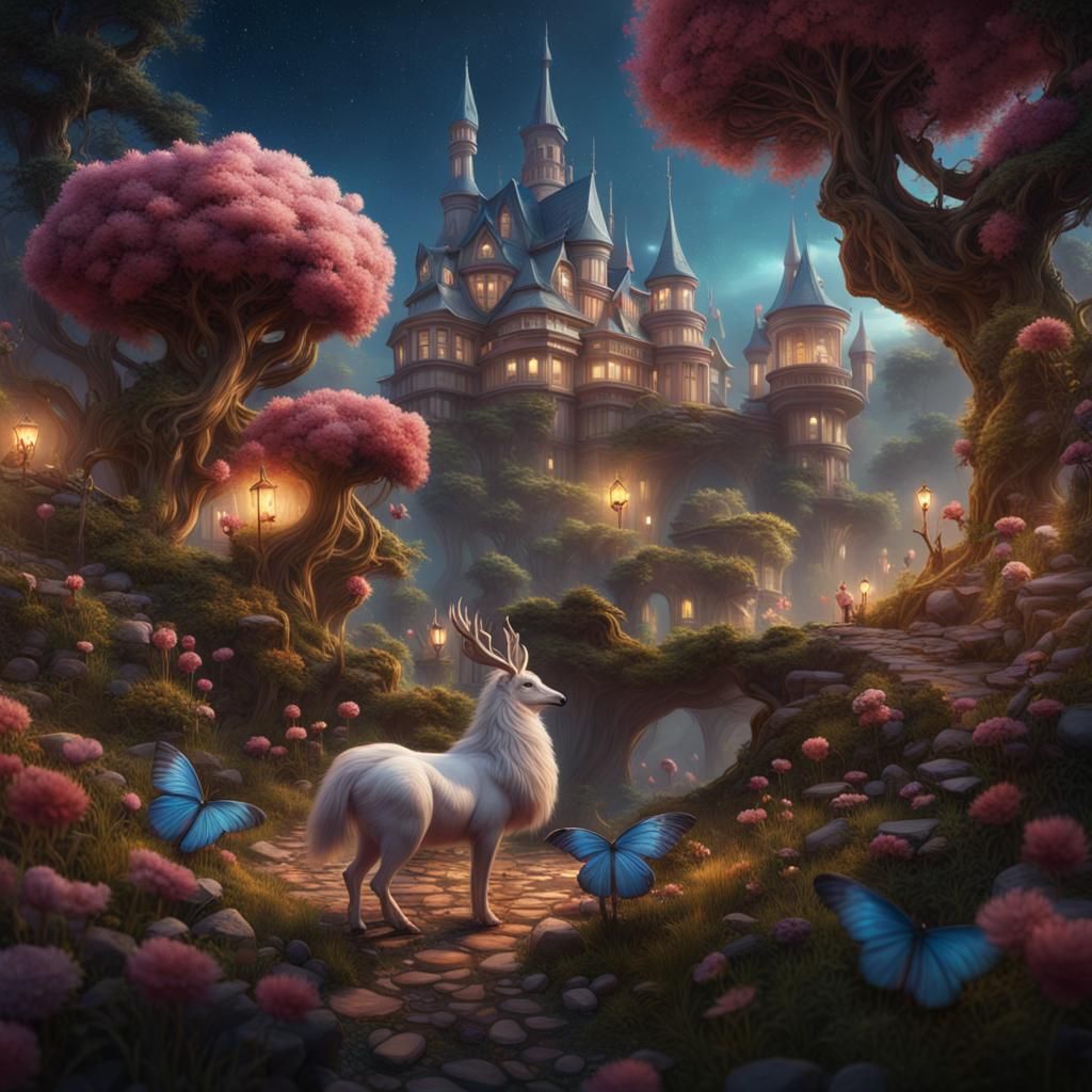 Fantastical Land with Talking Flowers, Detailed Matte Painti...