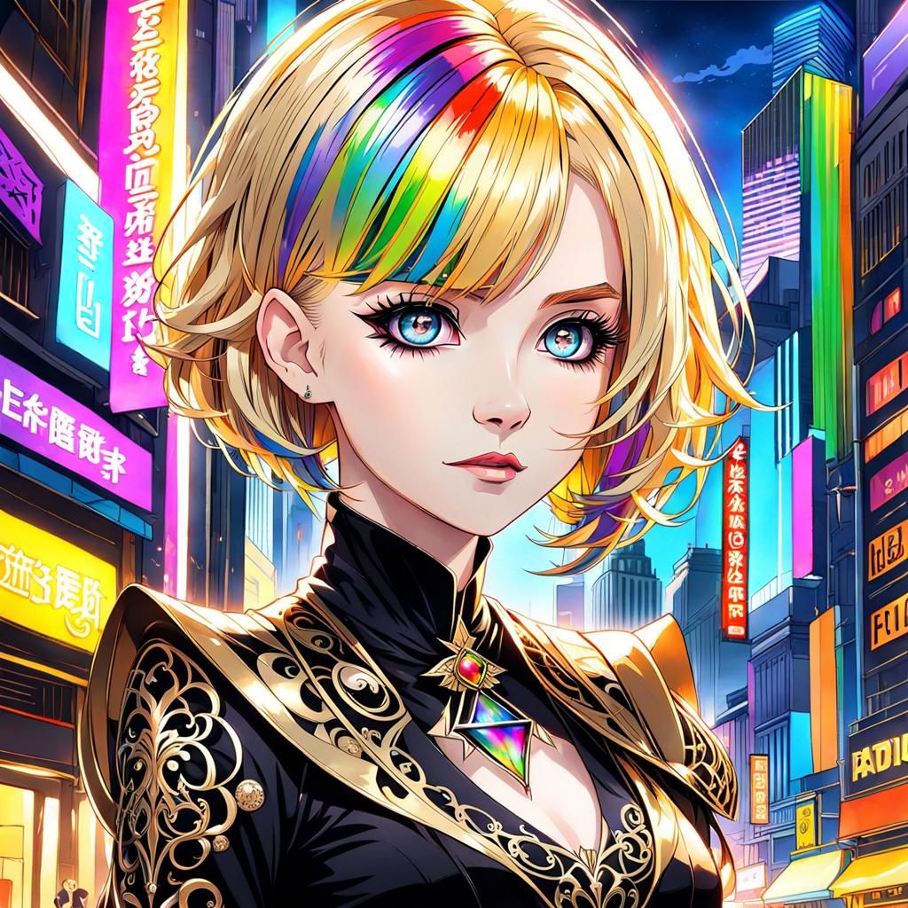 Gothic Anime Goddess in City Street Portrait