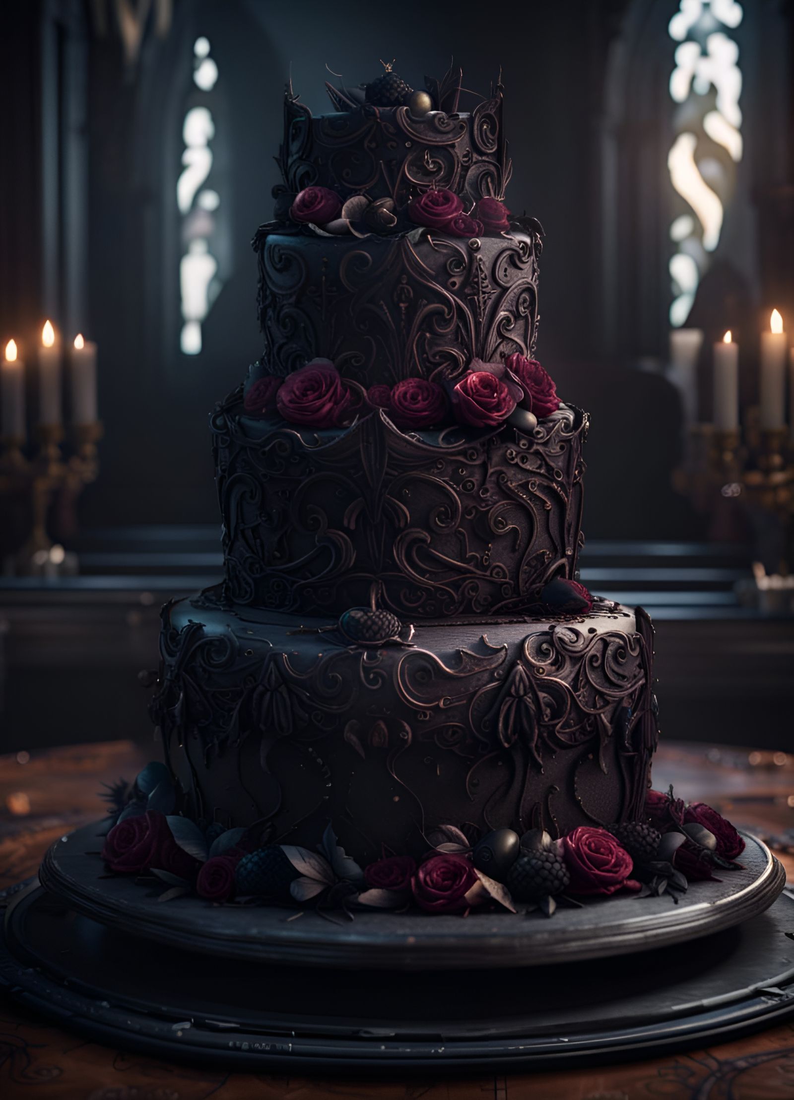 Gothic Wedding Cake Masterpiece in Dark Fantasy Style