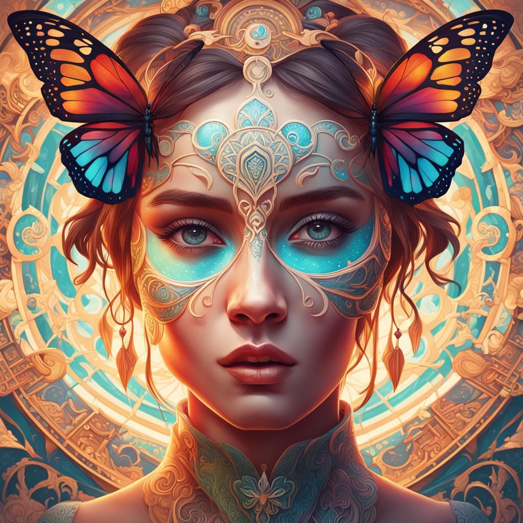 Butterfly Love Mandala: Hyperdetailed Portrait in 8K