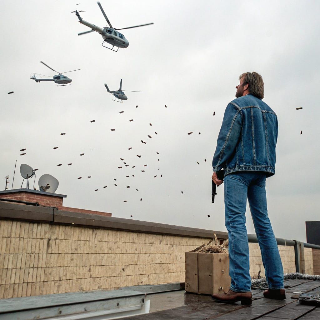 The rooftop shimmers, helicopters chopping the air. Instead ...