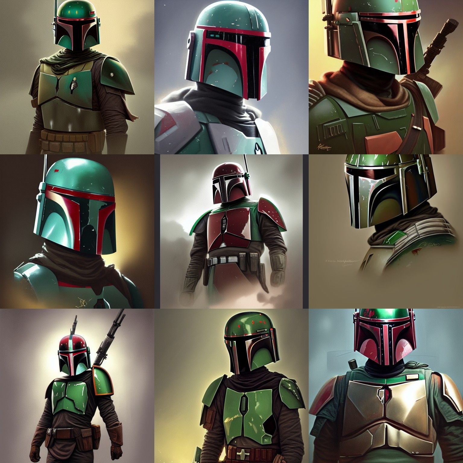 Boba Fett Portrait in Hyperdetailed Art Style