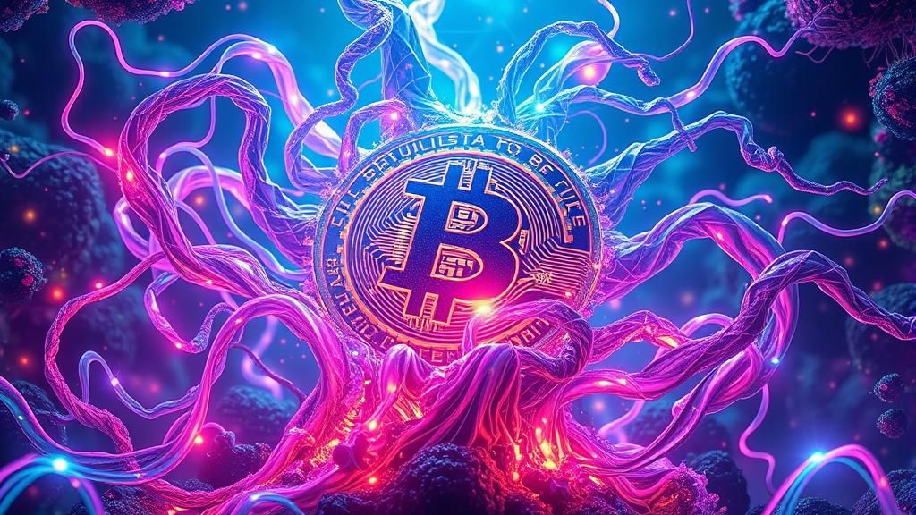 Bioluminescent Bitcoin Core in Cyberpunk Ecosystem