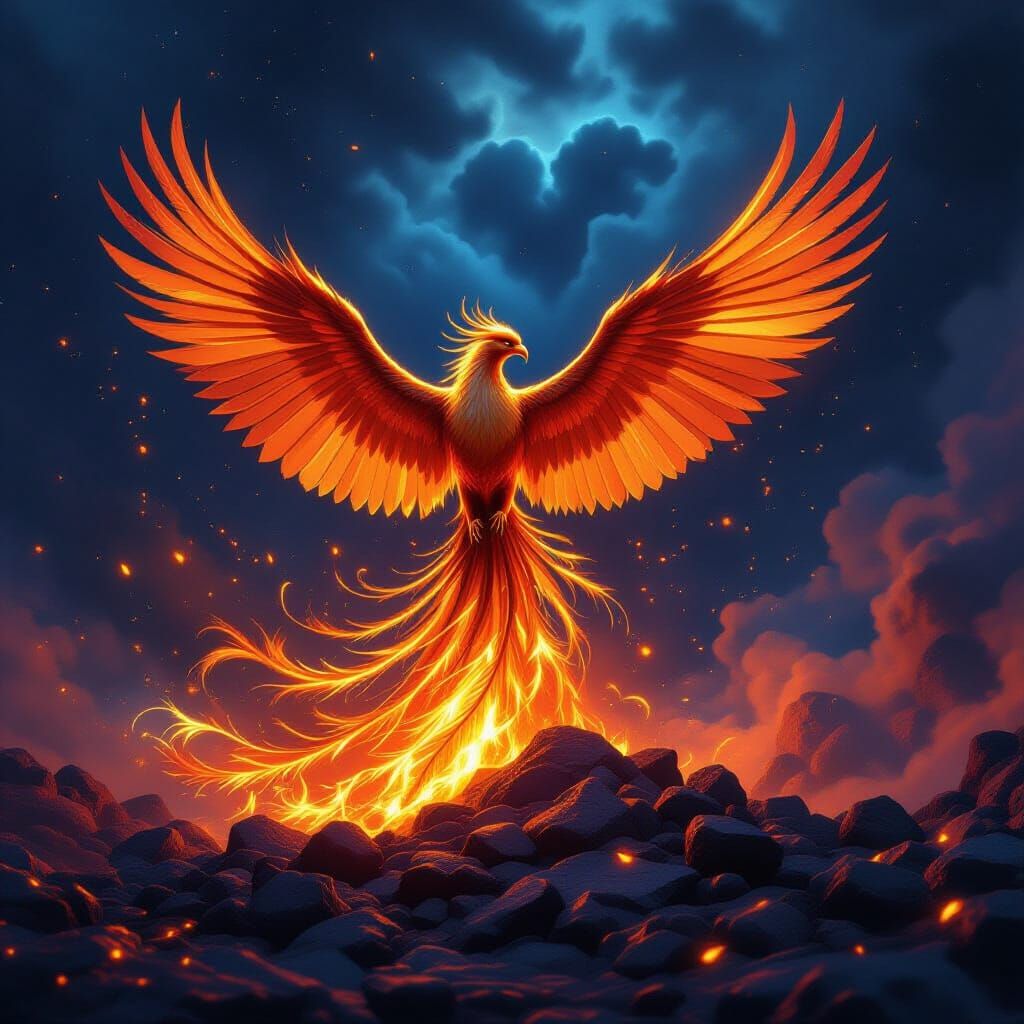 Majestic Phoenix Rising from Nebula in Epic Fantasy Art Styl...