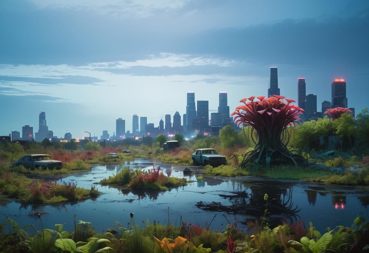 Overgrown Minneapolis Cityscape at Night
