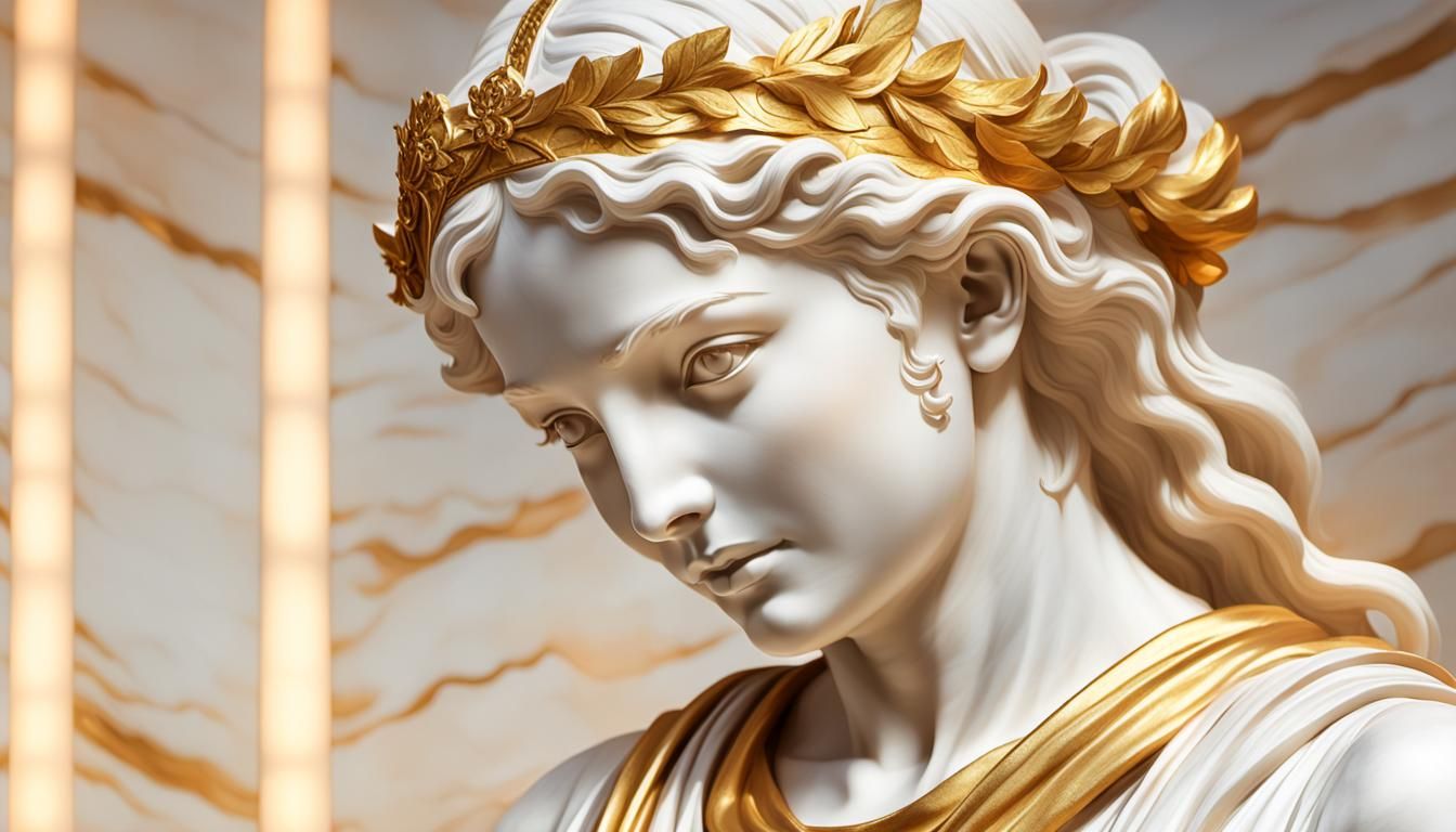 Mischievous Greek Goddess Marble Statue in Digital Art
