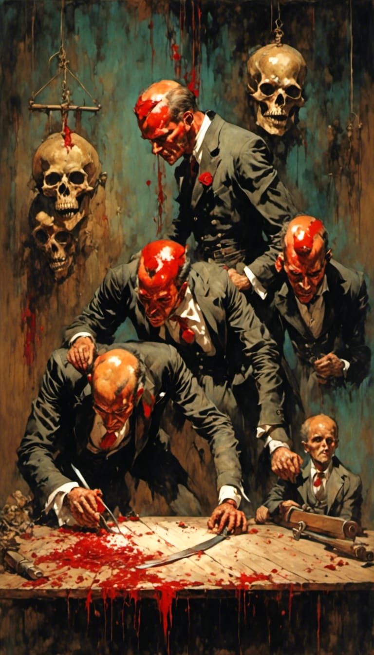 Severed Heads Bleeding Next to Guillotine