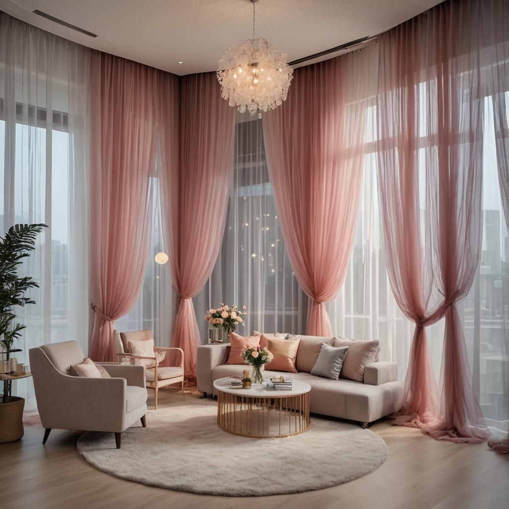 Contemporary Interior with Color-Changing Tulle Curtains